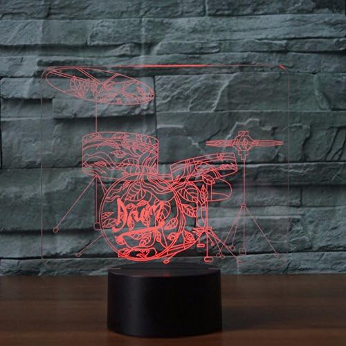 3D Conjunto de tambor Night Light Touch Touch Decor Decor de mesa Lâmpadas de ilusão óptica 7 Luzes de cores