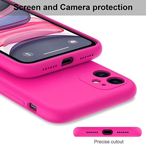 Deenakin iPhone 11 Case com protetor de tela, passe 16 pés Teste de gota de choque Durável Durável Cover de borracha de silicone flexível e flexível, capa de telefone protetor de ajuste fino para iPhone 11 6.1 Pink quente Hot Pink
