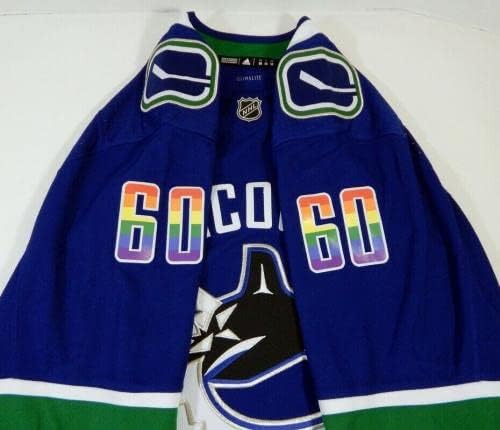 2018-19 Vancouver Canucks Markus Granlund #60 Game usou Blue Jersey Pride Night - jogo usado NHL Jerseys