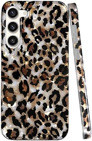 J. West Caso para Samsung Galaxy S23 Caso de 6,1 polegadas e luxo Sparkle translúcido translúcido leopardo chita