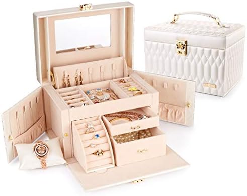 Caixa de jóias MJCSNH, caixa de armazenamento de jóias, grande capacidade com trava, caixa de jóias,
