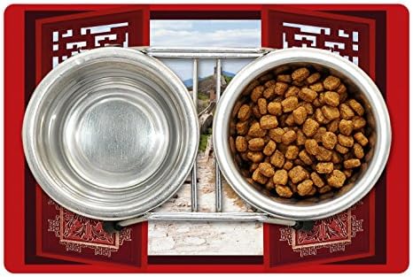 Lunarable Vintage China Pet tapete Para comida e água, portões com ornamentos Muralha da China Famous