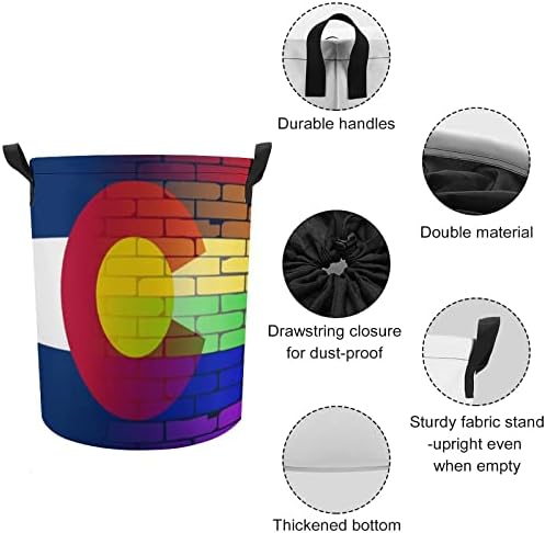 Cestas de lavanderia de bandeira do Colorado, parede de arco -íris gays com alças com alças à prova