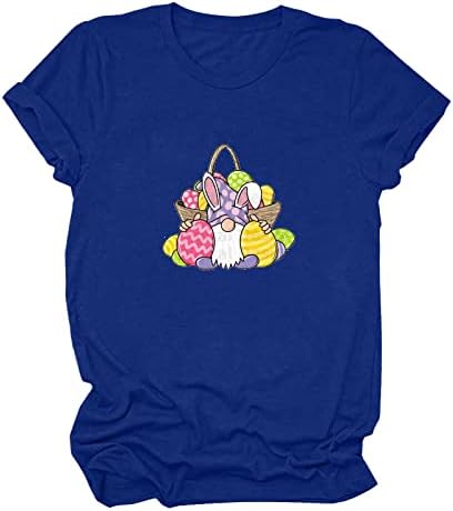 Camisa de Páscoa para feminino Bunny Print Print Logo Casual Crewneck Tees de verão Mangas curtas Blusa Tops de