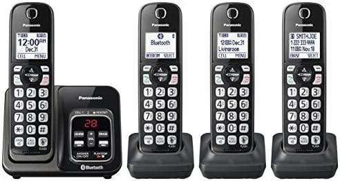 Sistema telefônico sem fio da Panasonic Expandível com Link2Cell Bluetooth, Assistente de Voz, Médica de atendimento e bloqueio de chamadas - 4 aparelhos sem fio - KX -TGD564M