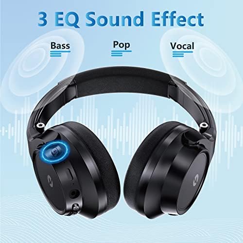 EMUAEL Bluetooth Headphones Wireless, 70H Playtime e 3 Modos de música EQ em fones de ouvido com microfone, fone de ouvido leve dobrável com estéreo hi-fi, baixo profundo para malhar, celular, PC, TV.