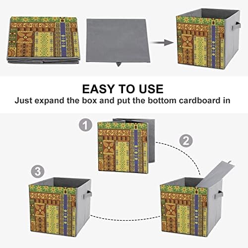 Símbolo étnico Bincos de armazenamento dobrável Printd Fabric Cube Caskets Caixas com alças para brinquedos de