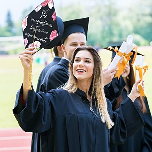 8 PCS 2023 Topper de tampa de graduação para mulheres Capinhas de graduação impressos Chapéus de graduação ajustáveis ​​com borla Incentiva o presente de inspiração que ela acreditava que poderia