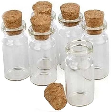 Pacote de 146 pequenos mini frascos de vidro com rolhas de cortiça - tamanho: 1-1/2 de altura x 3/4 polegadas de