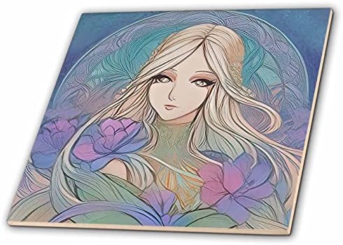 3drose Art Nouveau Mulher. Doce de Deusa de fantasia loira das flores da primavera - azulejos