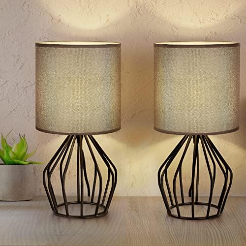 Smusei Modern Table Lamps Conjunto de 2 com lâmpada de mesa de cabeceira de cabeceira de cabeceira com base