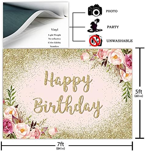 Avezano glitter ouro feliz aniversário cenário para meninas Bday Party Photoshoot Photoshoot Background Blush rosa
