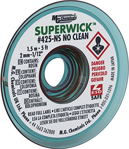 MG Chemicals 425-ns sem limpeza Super Wick Desolding Braid, 0,075 Largura x 5 'Comprimento