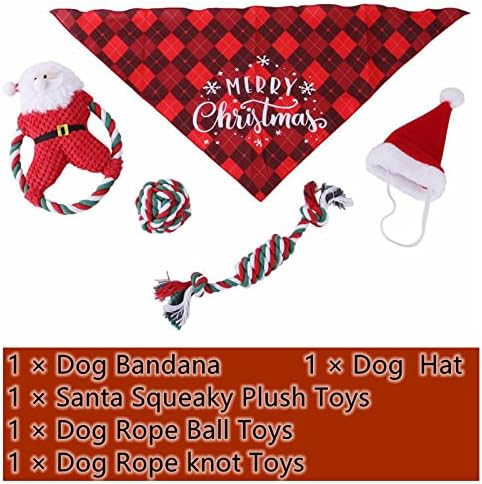 Chapéu de bandana de cães de Natal e brinquedo de mastigação de pelúcia de Natal, cachorro xadrez
