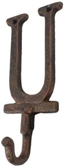 Decoração náutica artesanal letra de ferro fundido rústico U Gancho de parede do alfabetinho 6
