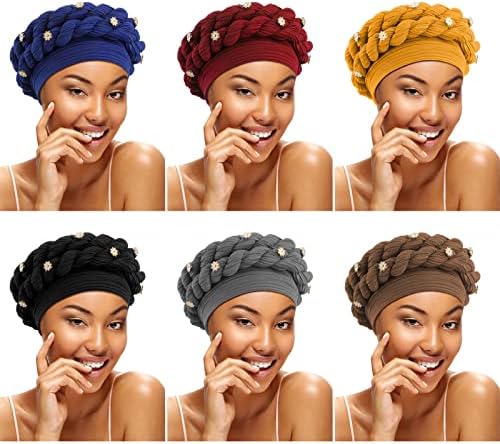 6 PCs Africano Turbano de miçangas para mulheres negras Enrolam o lenço de cabeceira da cabeceira da