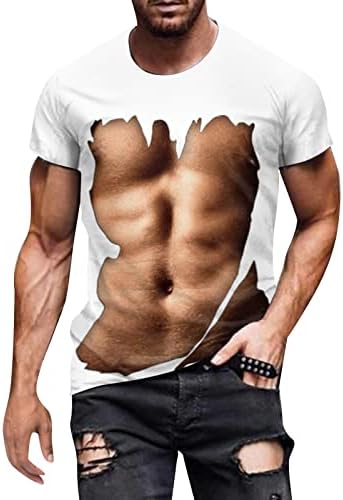 2023 Novos homens da primavera e verão personalidade da moda muscular muscular músculos abdominais camiseta de impressão