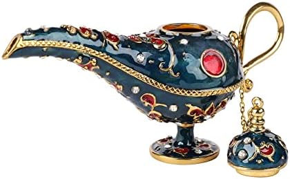 Qifu pintado à mão azul lâmpada mágica figurina caixa de bugigangas dobrada, presente exclusivo para