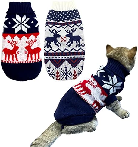 Vehomomy 2pcs Pão de estimação Puppy Christmas suéters gato gatinho kitten malha cachorro