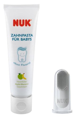 NUK 10256396 Conjunto de cuidados orais que consistem em pasta de dente para bebês com sabor natural de maçã/banana
