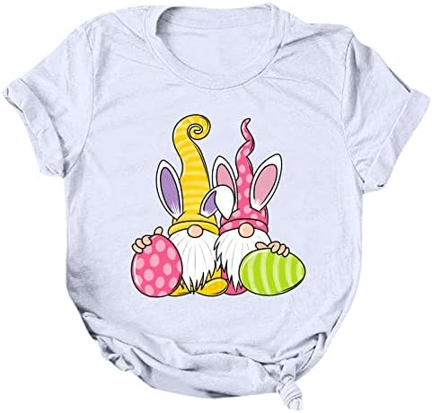 Camiseta de páscoa solta para mulheres engraçadas gnomos fofos ovos impressos t camisetas casuais