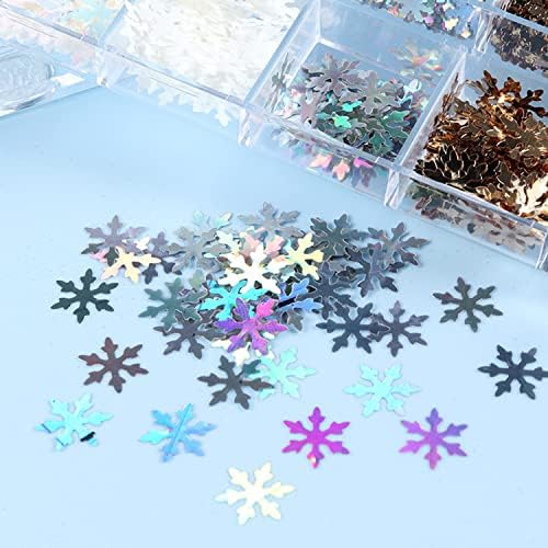 Snowflake Glitter Uil Art Liginas, 3D Christmas Snowflake Design Flocos brilhantes, 12 cores Floco