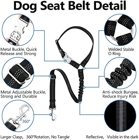 Cinto de segurança para cães de Plutus para apoio de cabeça de carro, restrição reflexiva e ajustável