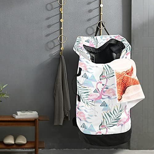 Bolsa de lavanderia flamingos de verão com alças de ombro com alças de lavanderia Backpack Saco de tração de