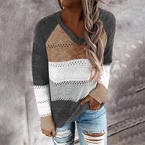 Muduh suéteres para mulheres cortadas em vil de colorido solto contraste costura de moda hollow