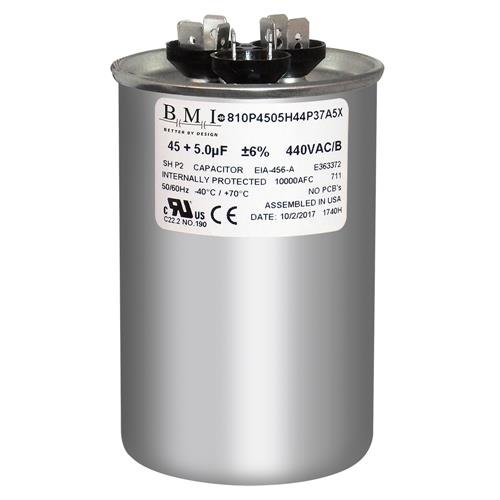 45 + 5 UF x 370 ou 440 Vac Rodada - BMI USA Made Capacitor # 810P4505H44P37A5X Substituição universal