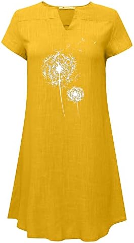 Vestido de linho de verão wpoumv para mulheres com estampa floral de manga curta V vestido de praia de pescoço Plus