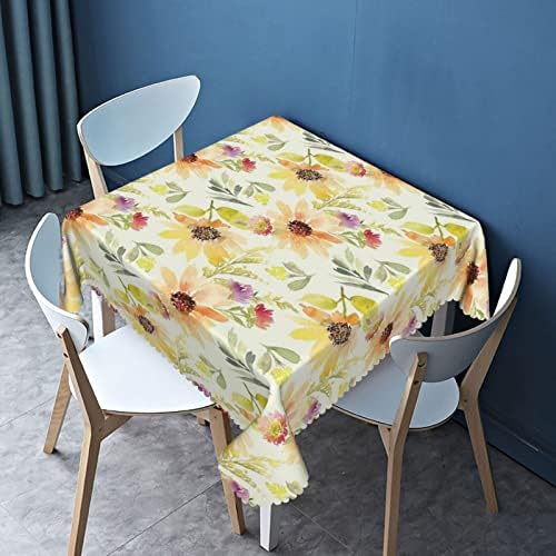 Toleta de mesa quadrada de padrão de flor de aquarela, 70x70 polegadas, manchas resistentes a rugas