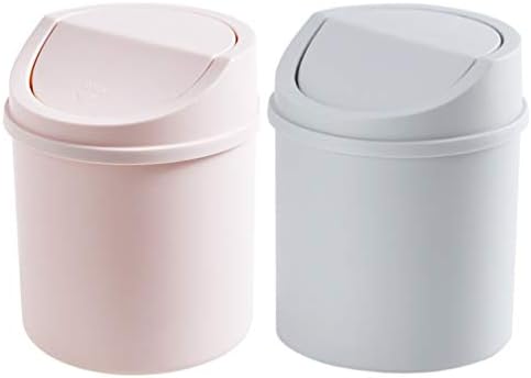 Besportble 2pcs Mini lixo de desktop lata com tampa de lixo pequeno lixo de lata Recipiente de lixo para o escritório de cozinha em casa o escritório rosa cinza
