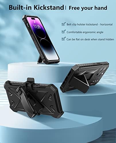 Fntcase para iPhone 14 Pro Max Caso: Capa de telefone celular de nível militar com Kickstand &