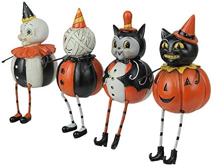 Transpac Halloween Pumpkin Body Shelf Sitter Conjunto de 4 Johanna Parker Mummy Black Cat Bat Bat