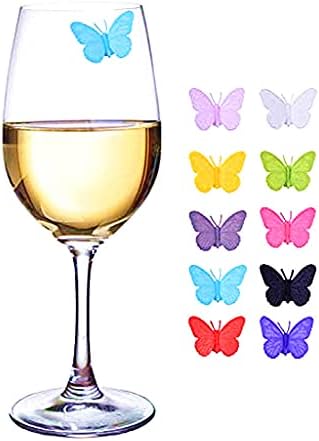 Marcadores de vidro de vinho Conjunto de 12 silicone para tags decorativas de borboleta Gift para