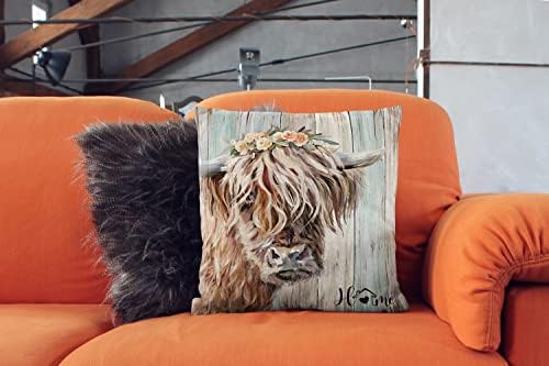 Topxmai Highland Cow Art Throw Pillow Capa Decoração Vintage Country Farmhouse Art para presentes e decoração