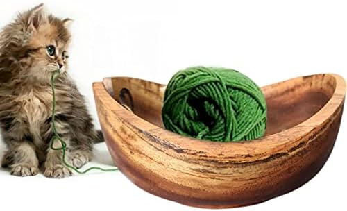 Tigela de Yarn de madeira Joyeee, tigela de tricô artesanal portátil para lã e acessórios, design