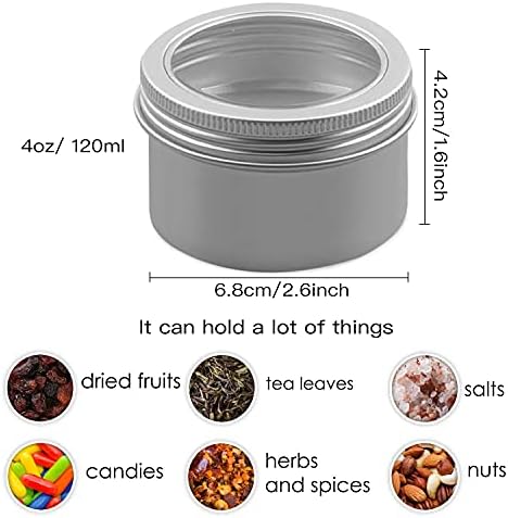 LainRrew 15 pacote de 4 onças de metal latas redondas, latas de alumínio pequenos alimentos de alimentos de metal latas de armazenamento Jarros de armazenamento com tampas superiores e parafusos para especiarias, velas, artes e artesanato