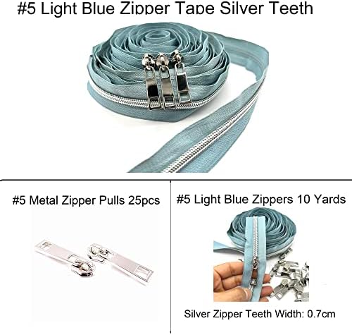 Goyunwell 5 Fita de zíper azul by the Yard Zippers para costurar bobina de nylon 10 jardas de