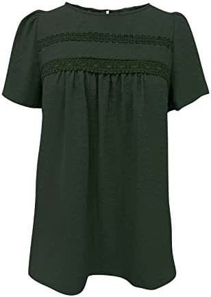 Camisetas t para mulheres de verão Blusa curta Blusa de cor sólida renda retalhos de retalhos