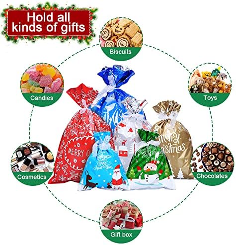Sacos de presente de cordão de Natal do hahago, 24pcs Presentes de cordão de natal Bolsas de boa