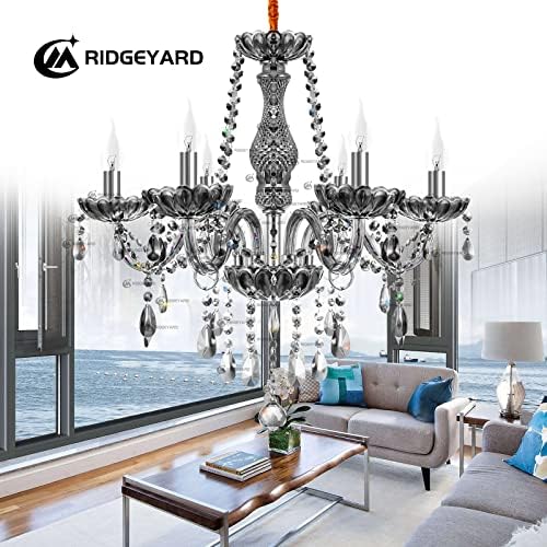 Ridgeyard 6 luzes lustres de cristal cinza vintage k9 lustres de vela de cristal iluminação lâmpada de teto