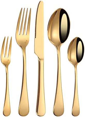 Conjuntos de talheres de ouro de 5 peças para 1 talheres de aço inoxidável moderno, elegantes talheres