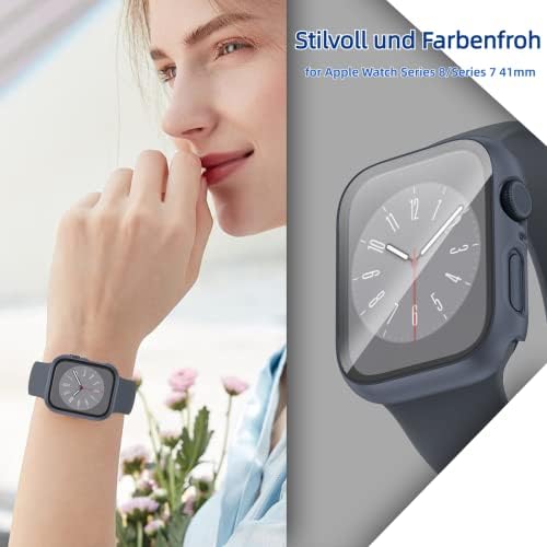 [3 pacotes] Caso para Apple Watch Series 8 Series 7 41mm com protetor de tela de vidro temperado, pára-choque