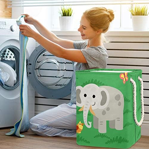 Mapolo Laundry cesto cesto de armazenamento de lavanderia de elefante verde de elefante verde com alças suportes