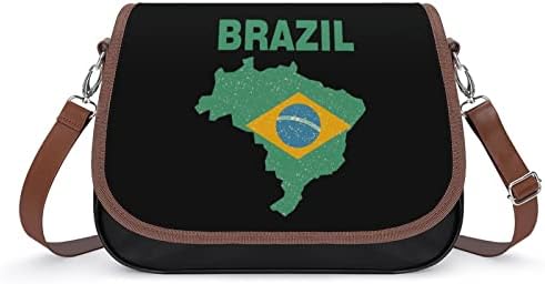 Mapa de bandeira vintage de bolsas de ombro médio de couro brasil
