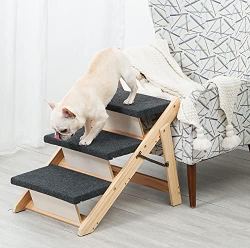 Sweetbin Wood STAirs/Pet STEPS Para todos os cães e gatos - 2 -em 1 Carpete dobrável 3 escadas