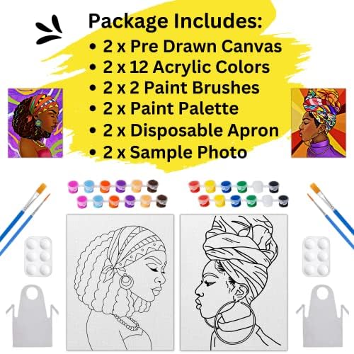 Kit de tinta e gole para adultos, tela pré -desenhada para pintura para adultos, kit de gole e pintura