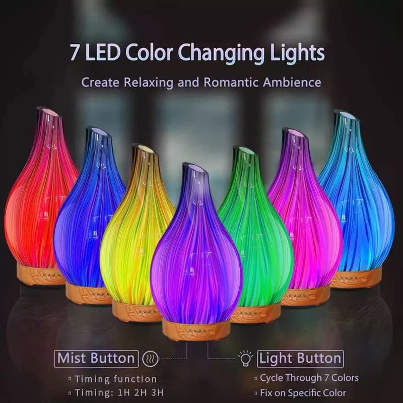 Umidificador de óleo ultrassônico de vidro LED de múltiplas cores LED para um home, academia de escritório, USB,